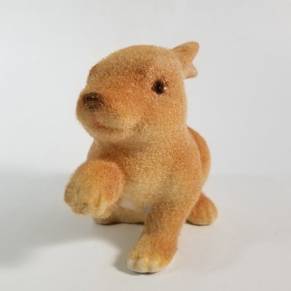 Flocked Fuzzy Rabbit Figurine Ceramic Brown Vintage 1960s Bunny - Picture 2 of 9